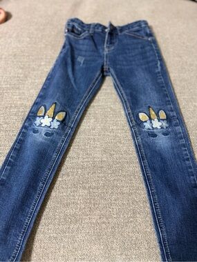 Vigoss Dark Blue Skinny Jeans with Unicorn Knee Embroidery
